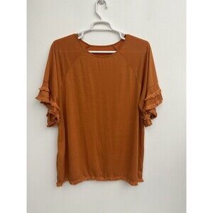 Women’s Blouse Top Tunic Orange Pullover Plus Size 3XL Flutter Sleeve Round Neck